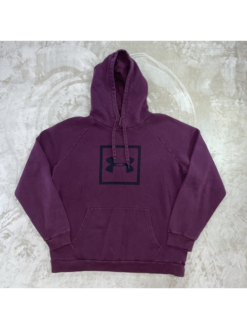 Under Armour Hoodie Maroon Hooded Sweatshirt Black Square UA Logo Men’s XL